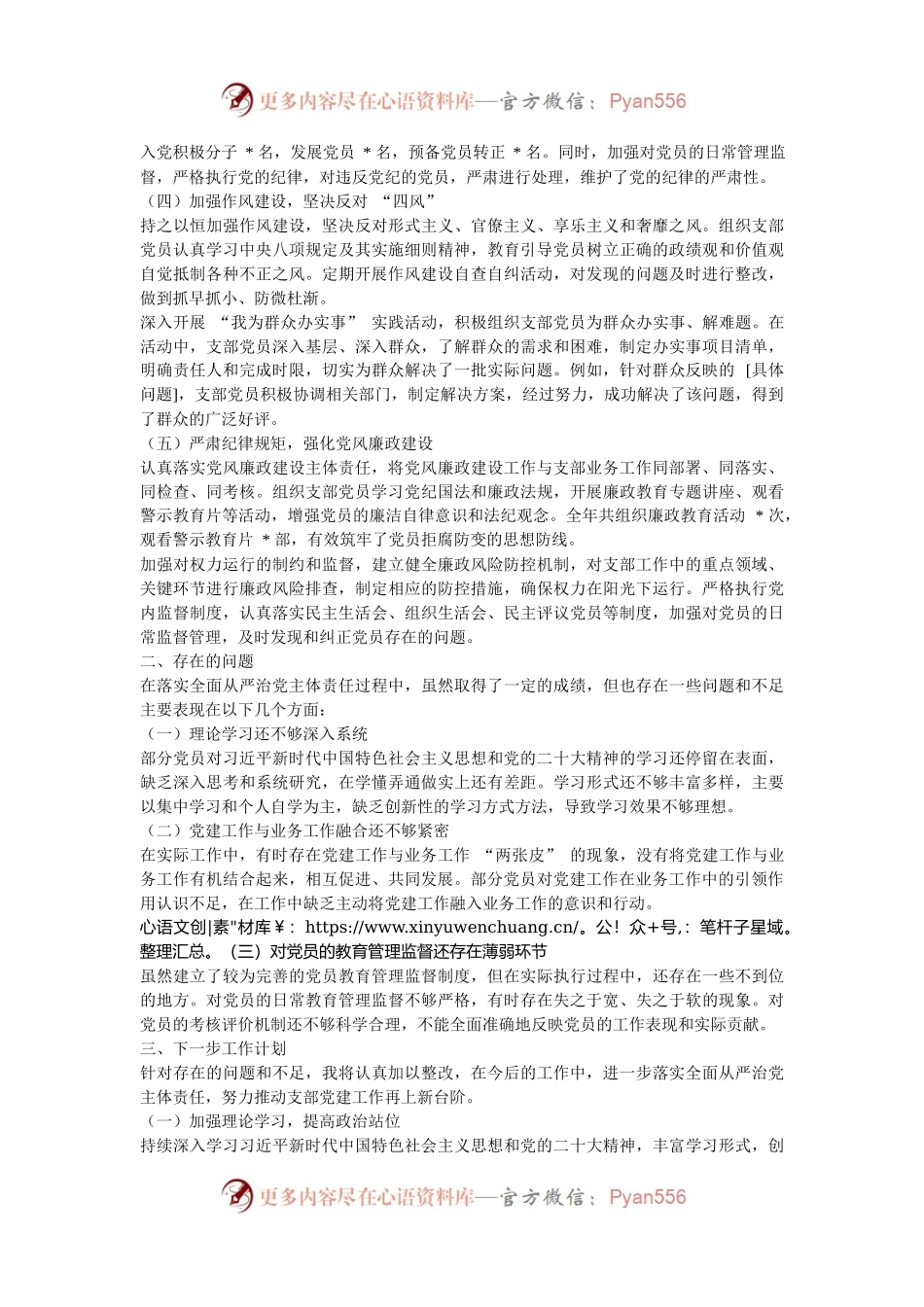 2024 年支部书记全面从严治党主体责任落实情况汇报.docx_第2页