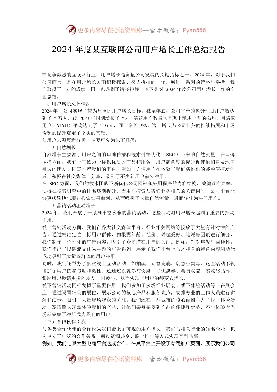 2024 年度某互联网公司用户增长工作总结报告.docx_第1页