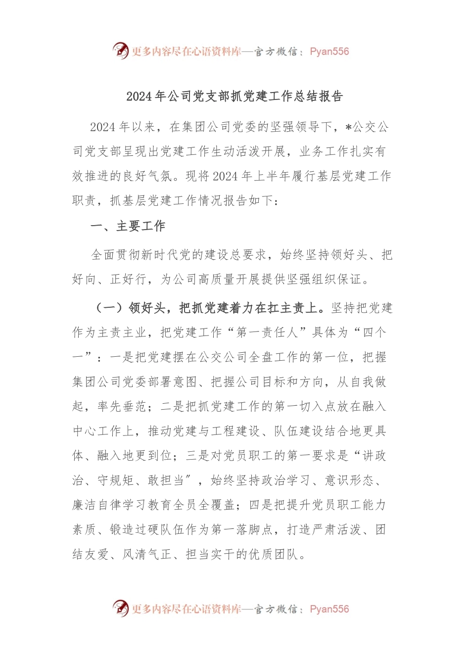 2024年公司党支部抓党建工作总结报告.docx_第1页