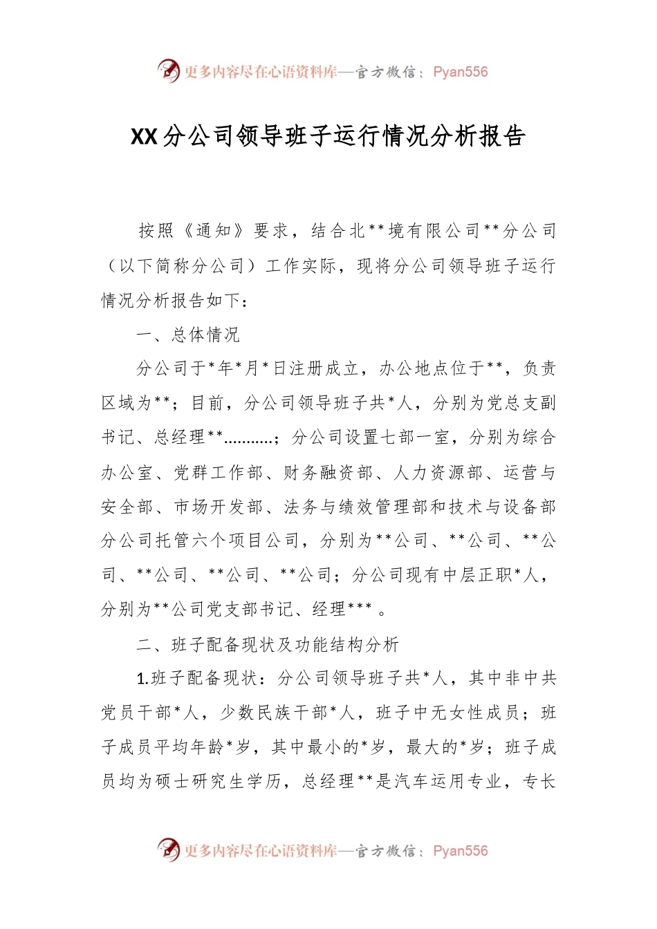 XX分公司领导班子运行情况分析报告.docx_第1页