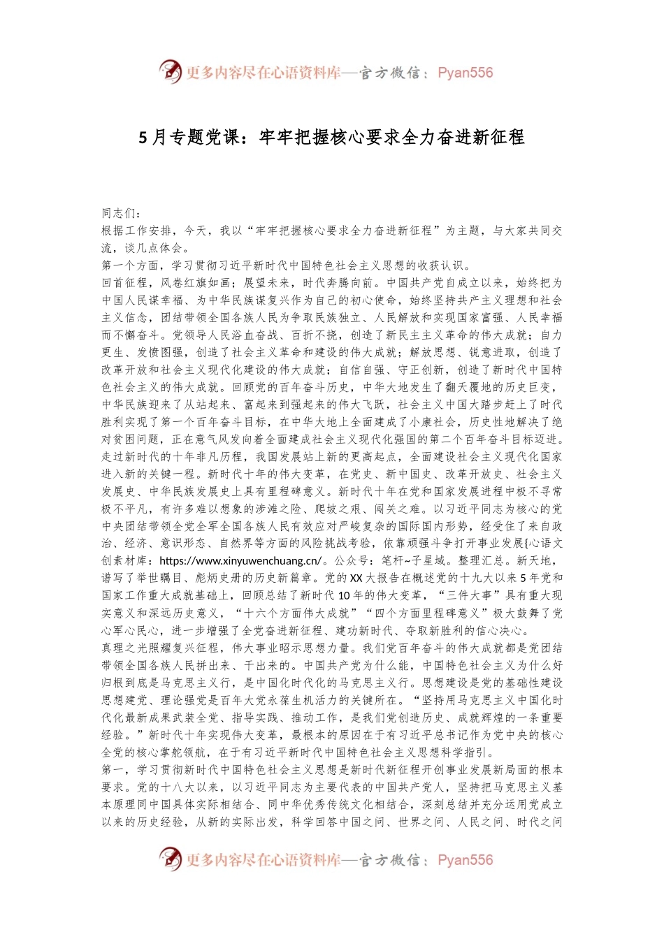 5月专题党课：牢牢把握核心要求全力奋进新征程.docx_第1页