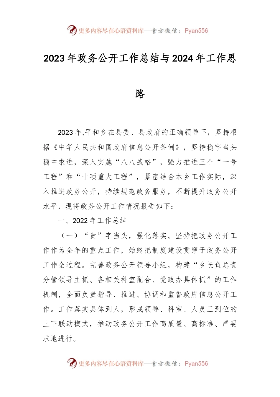 2023年政务公开工作总结与2024年工作思路.docx_第1页