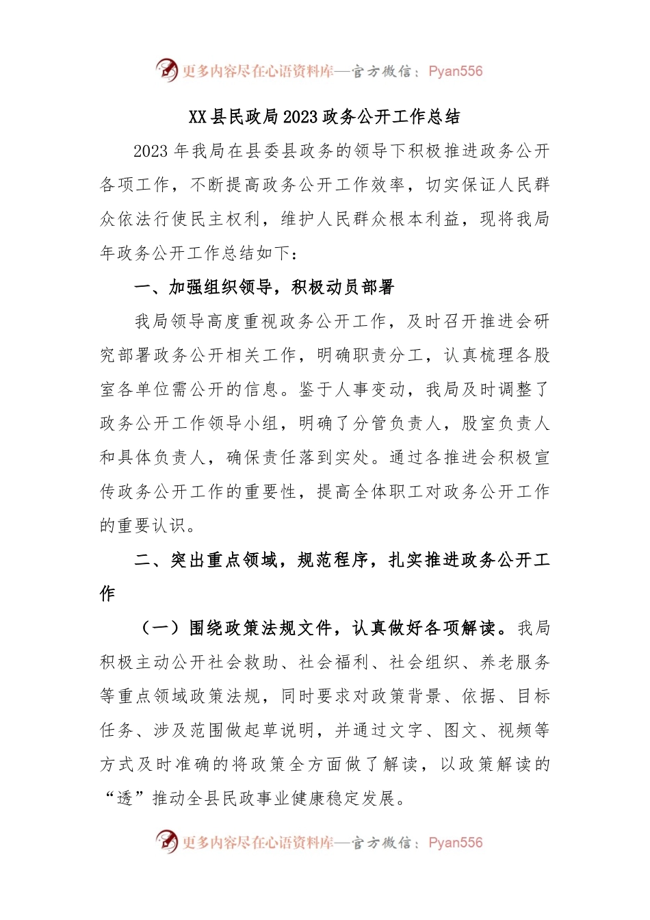 XX县民政局2023政务公开工作总结.docx_第1页