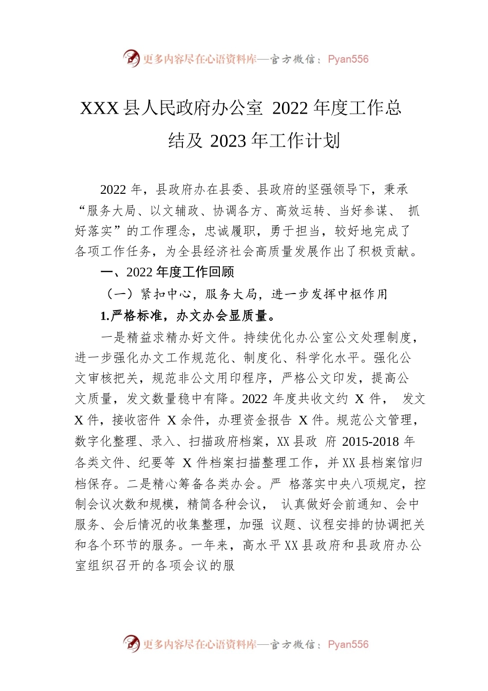 XX县人民政府办公室2022年度工作总结及2023年工作计划(20221213).docx_第1页