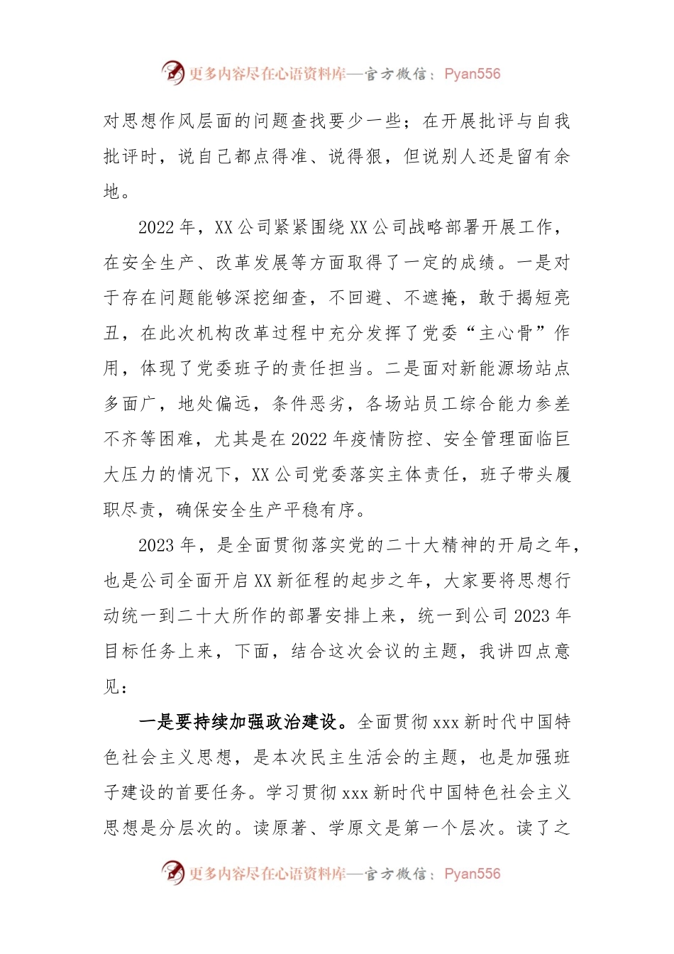XX公司2022年度党员领导干部民主生活会上的讲话.docx_第2页