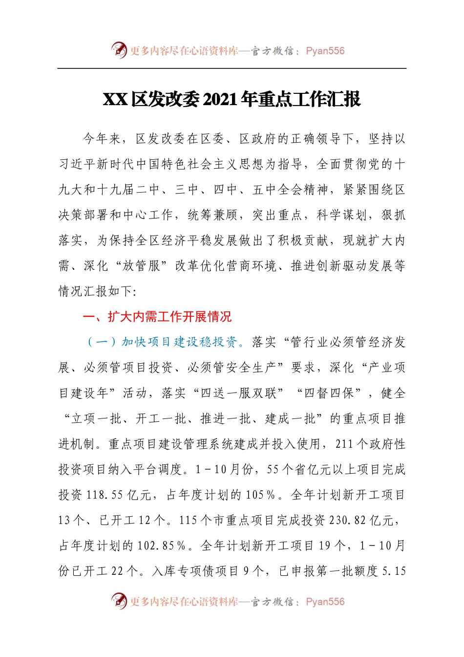 XX区发改委2021年重点工作汇报.docx_第1页
