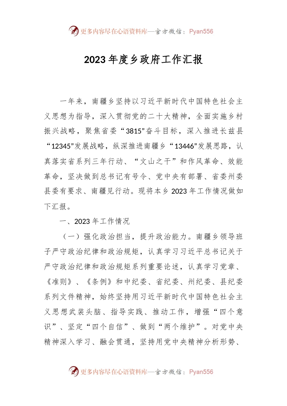 2023年度乡政府工作汇报.docx_第1页
