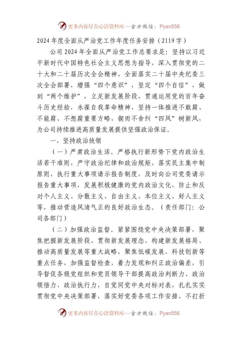 2024年度全面从严治党工作年度任务安排要点.docx_第1页