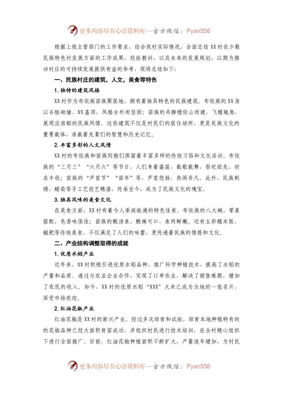 XX 村少数民族特色村发展报告.docx_第1页
