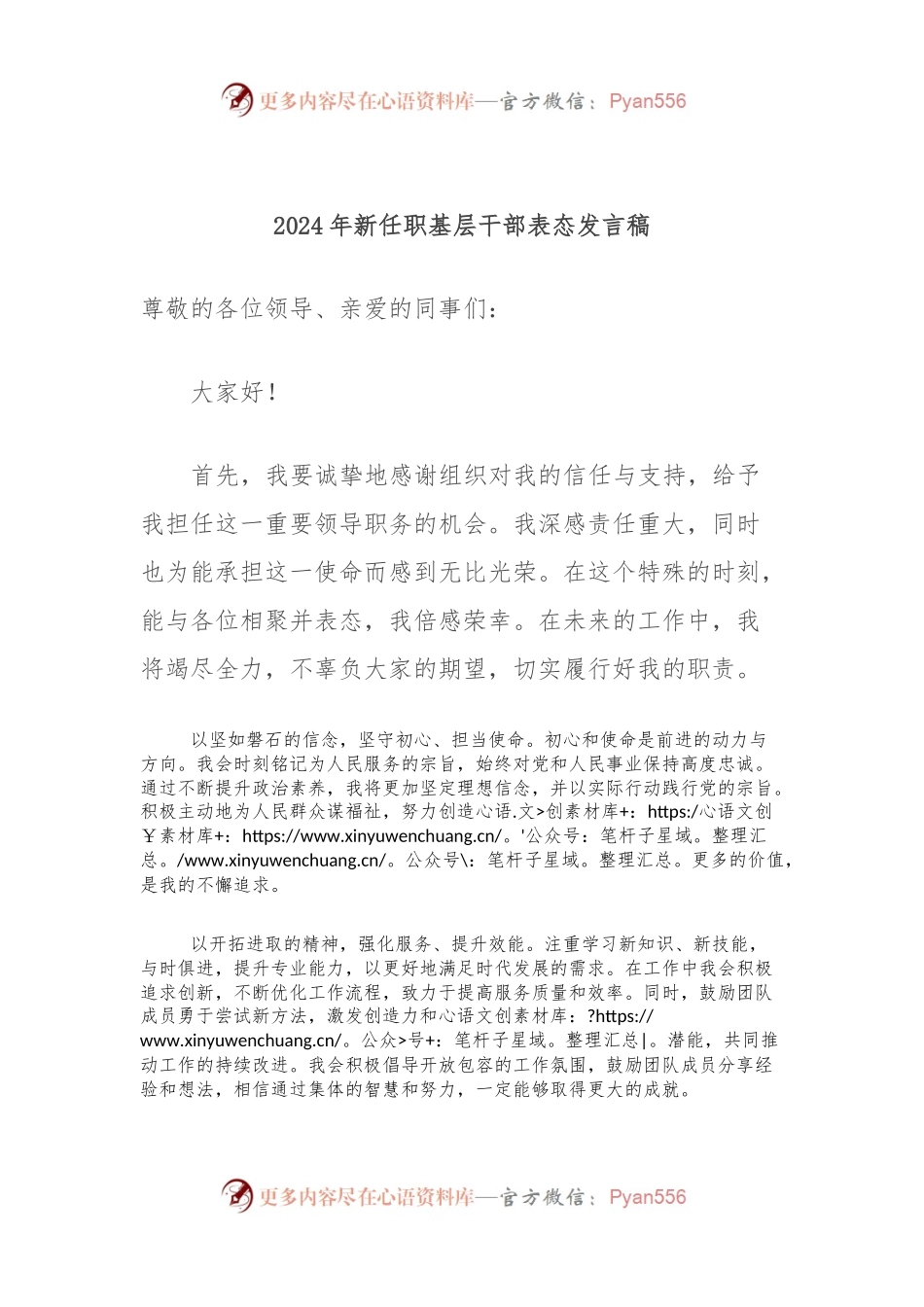 2024年新任职基层干部表态发言稿.docx_第1页