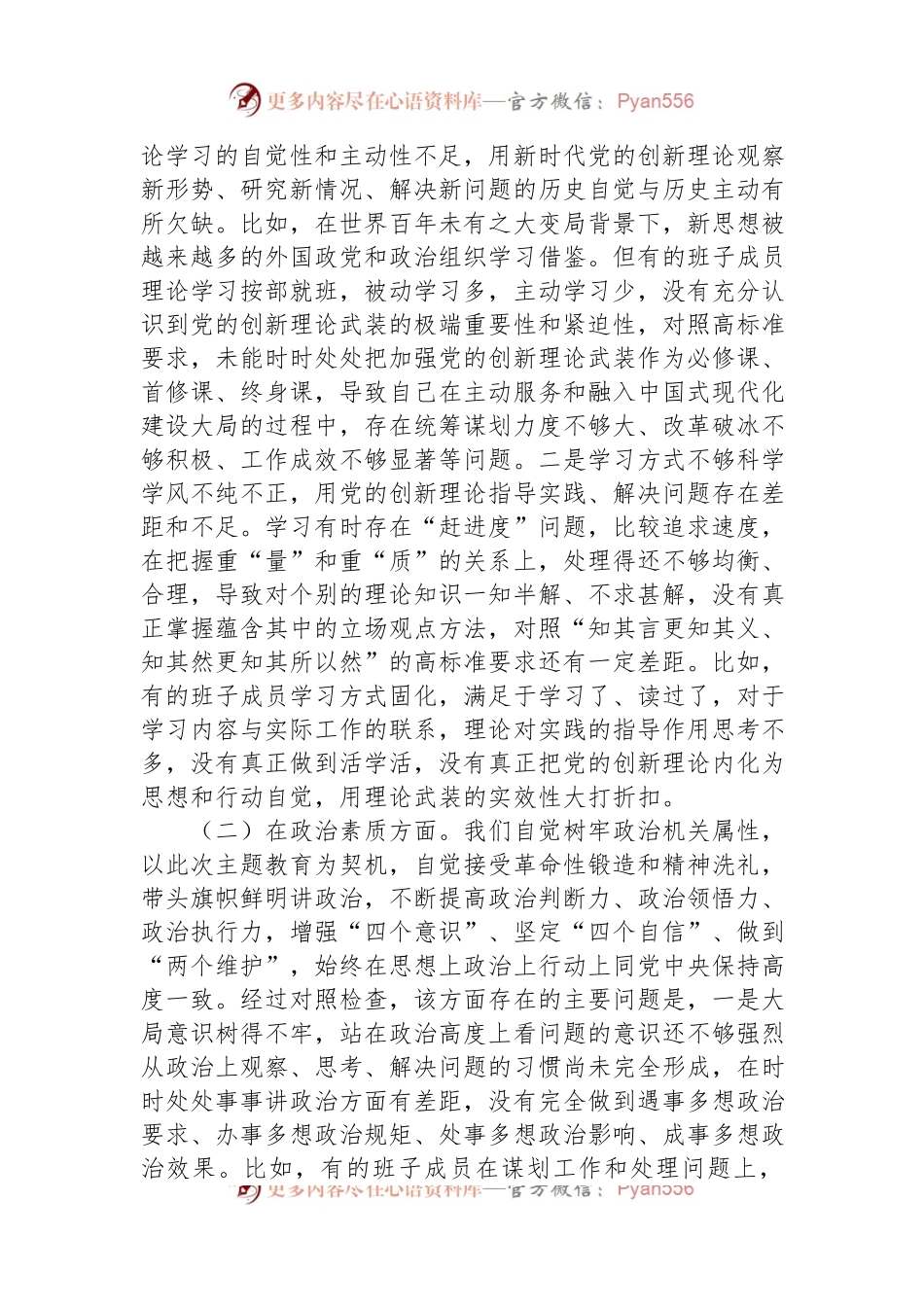 2023年局党组主题教育专题民主生活会班子对照检查剖析材料.docx_第2页