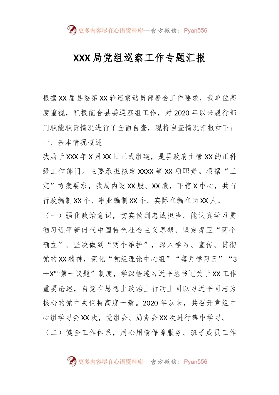 XXX局党组巡察工作专题汇报.docx_第1页