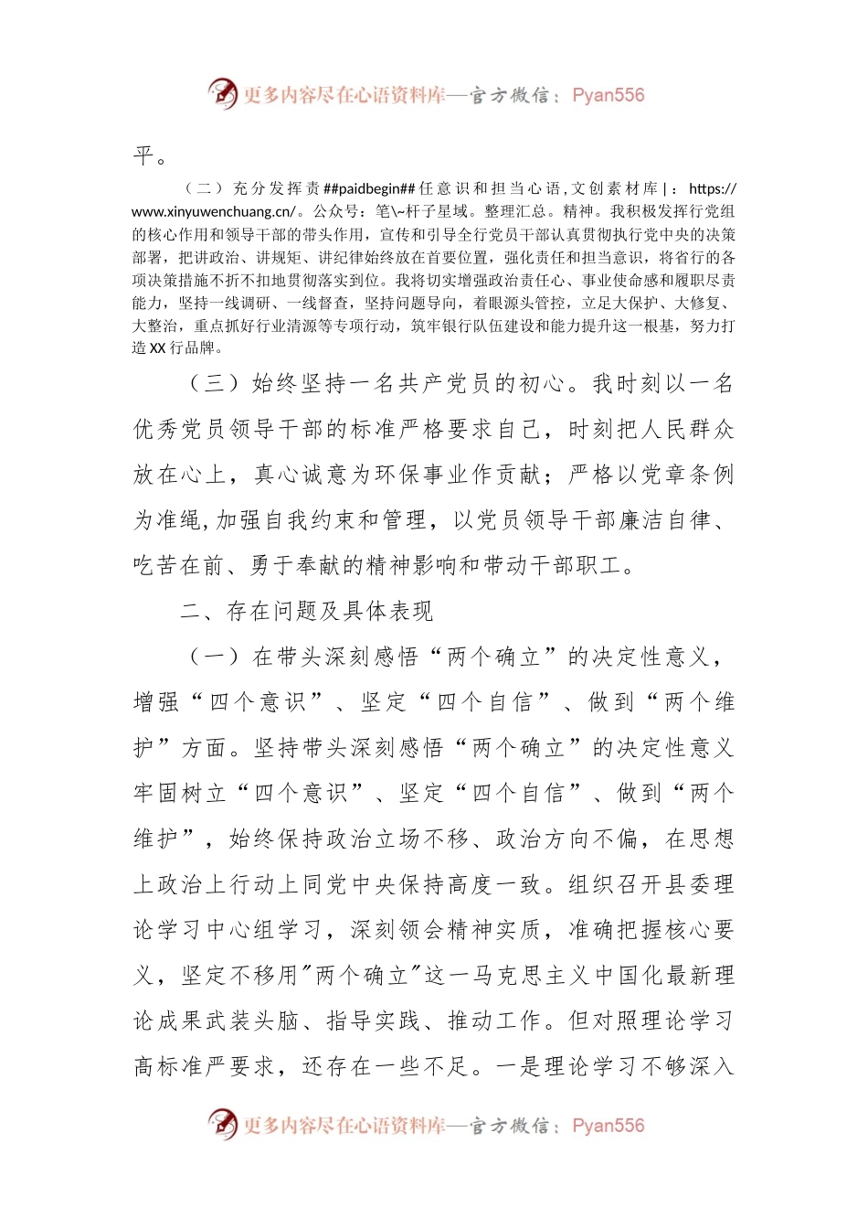 2023年度银行行长六个带头民主生活会对照检查材料.docx_第2页