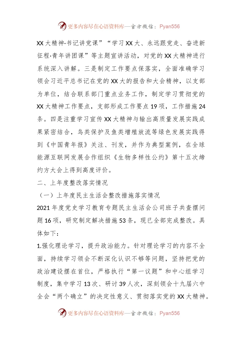 XX国企发电行业上年度民主生活会班子（六个带头）对照检查材料.docx_第2页