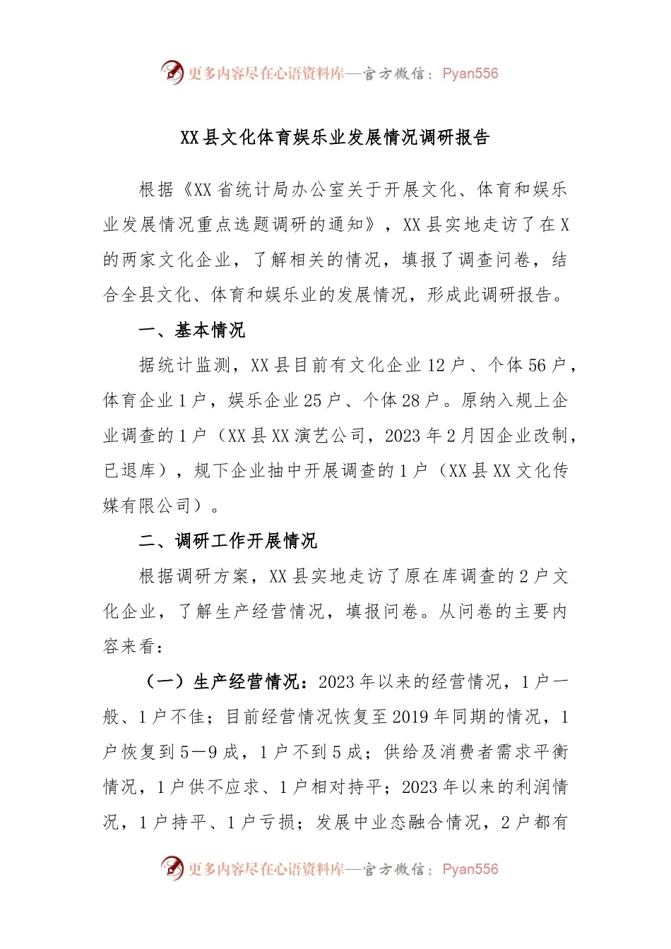 XX县文化体育娱乐业发展情况调研报告.docx_第1页