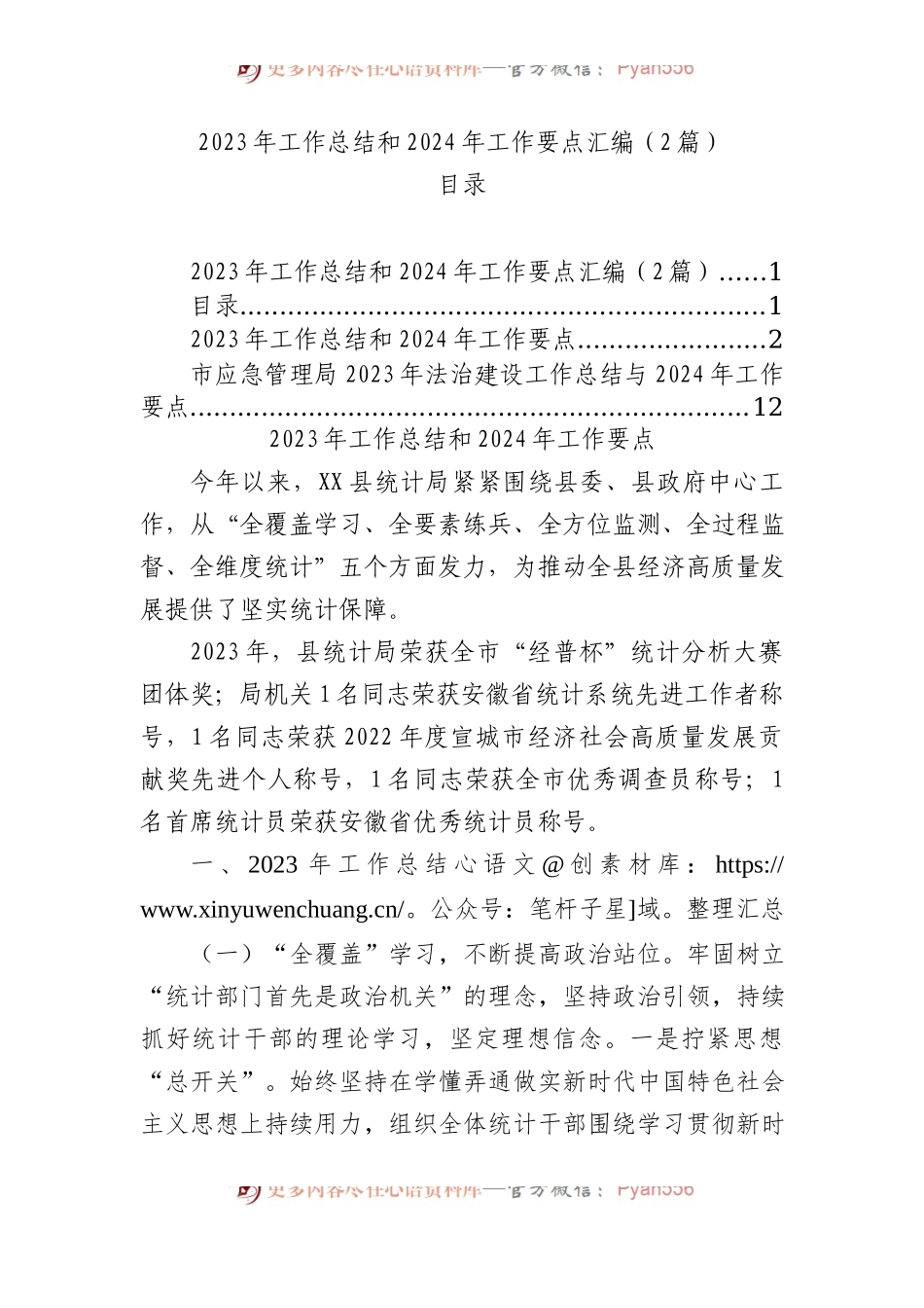 2023年工作总结和2024年工作要点汇编（2篇）.docx_第1页