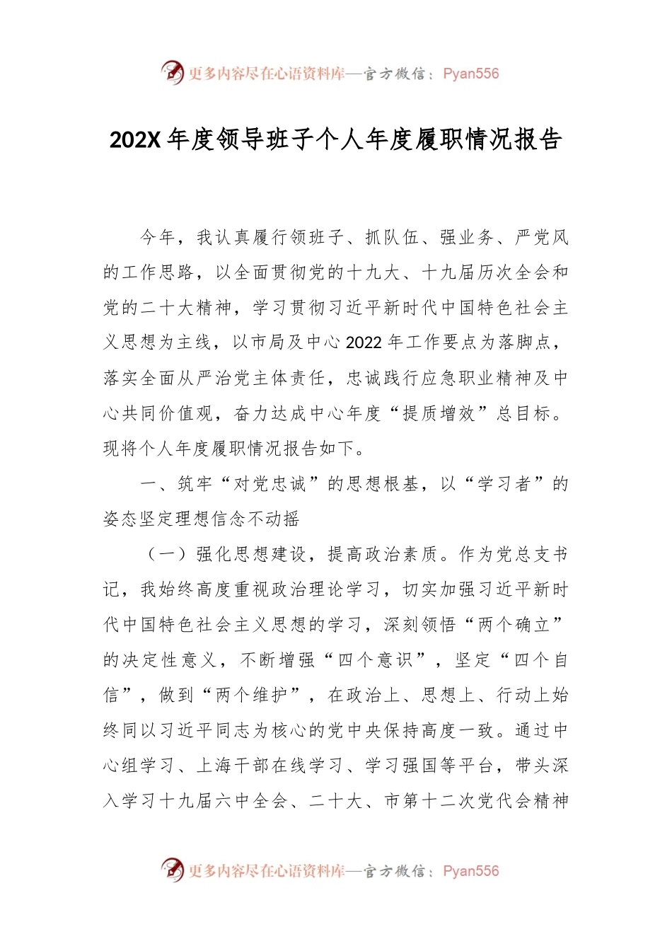 202X年度领导班子个人年度履职情况报告.docx_第1页