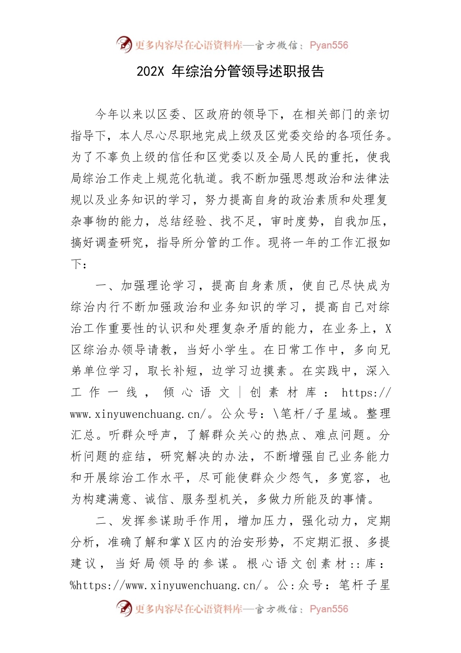 202X年综治分管领导述职报告.docx_第1页