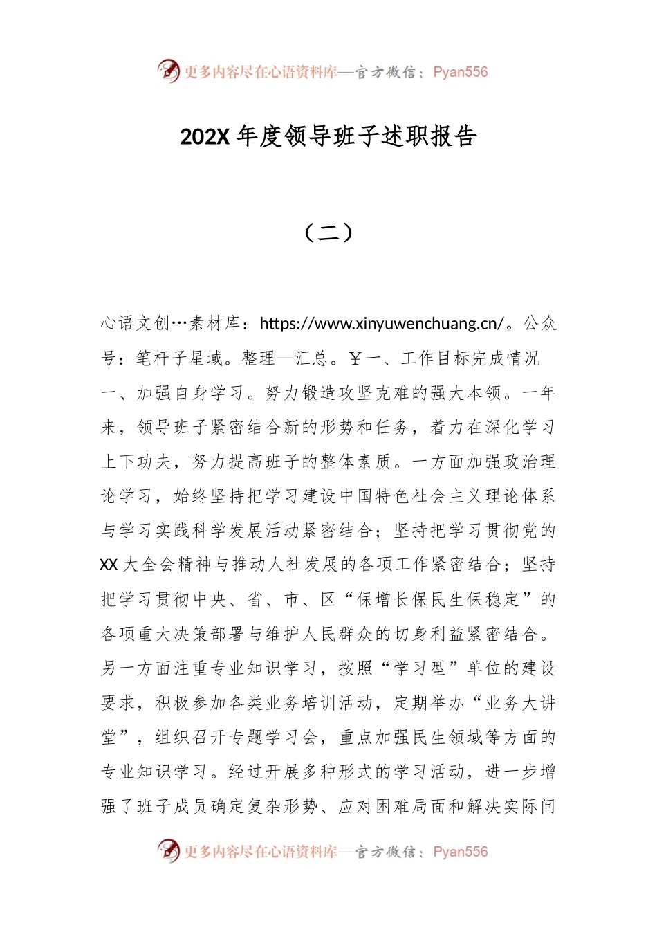 202X年度领导班子述职报告（二）.docx_第1页