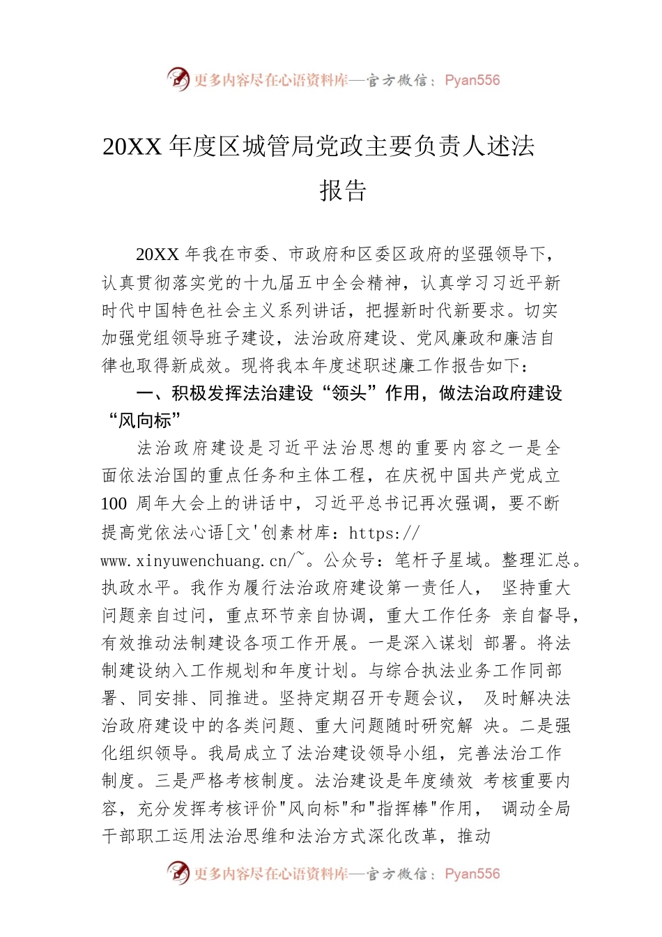20XX年度区城管局党政主要负责人述法报告（20220906）.docx_第1页