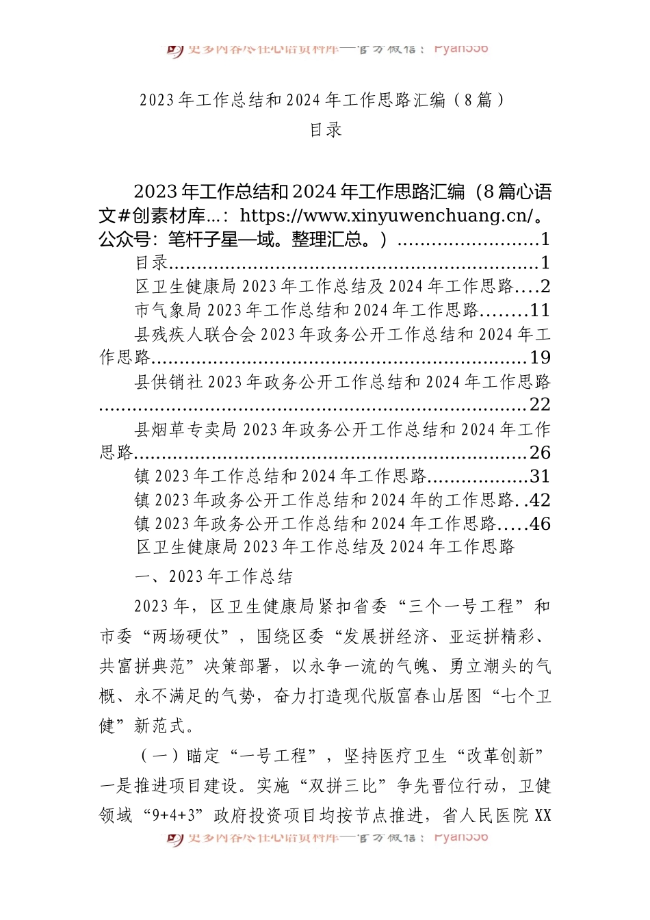2023年工作总结和2024年工作思路汇编（8篇）.docx_第1页
