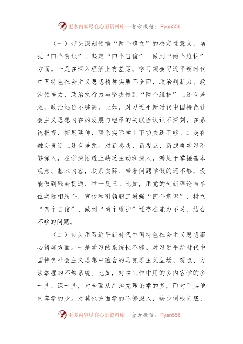 20XX年度党员公司领导干部民主生活会对照检查材料.docx_第2页