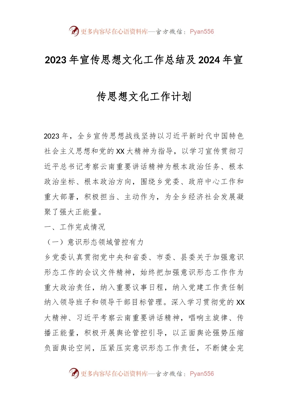 2023年宣传思想文化工作总结及2024年宣传思想文化工作计划.docx_第1页