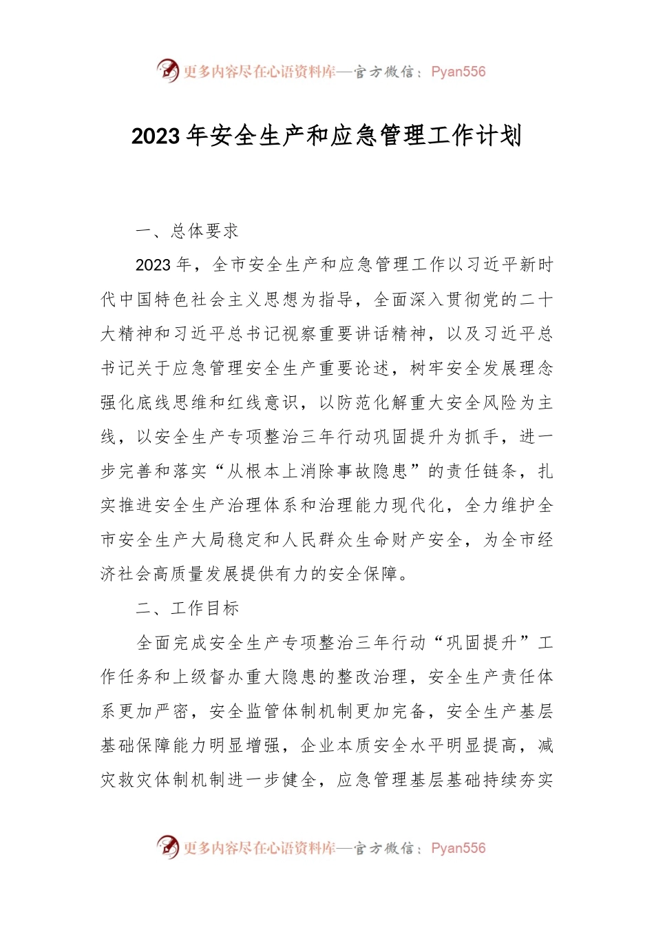 2023年安全生产和应急管理工作计划.docx_第1页