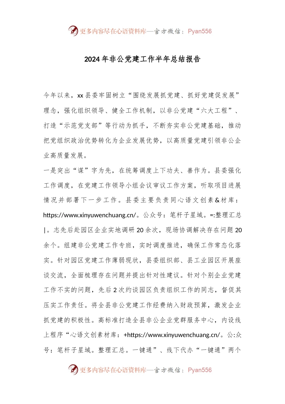 2024年非公党建工作半年总结报告.docx_第1页