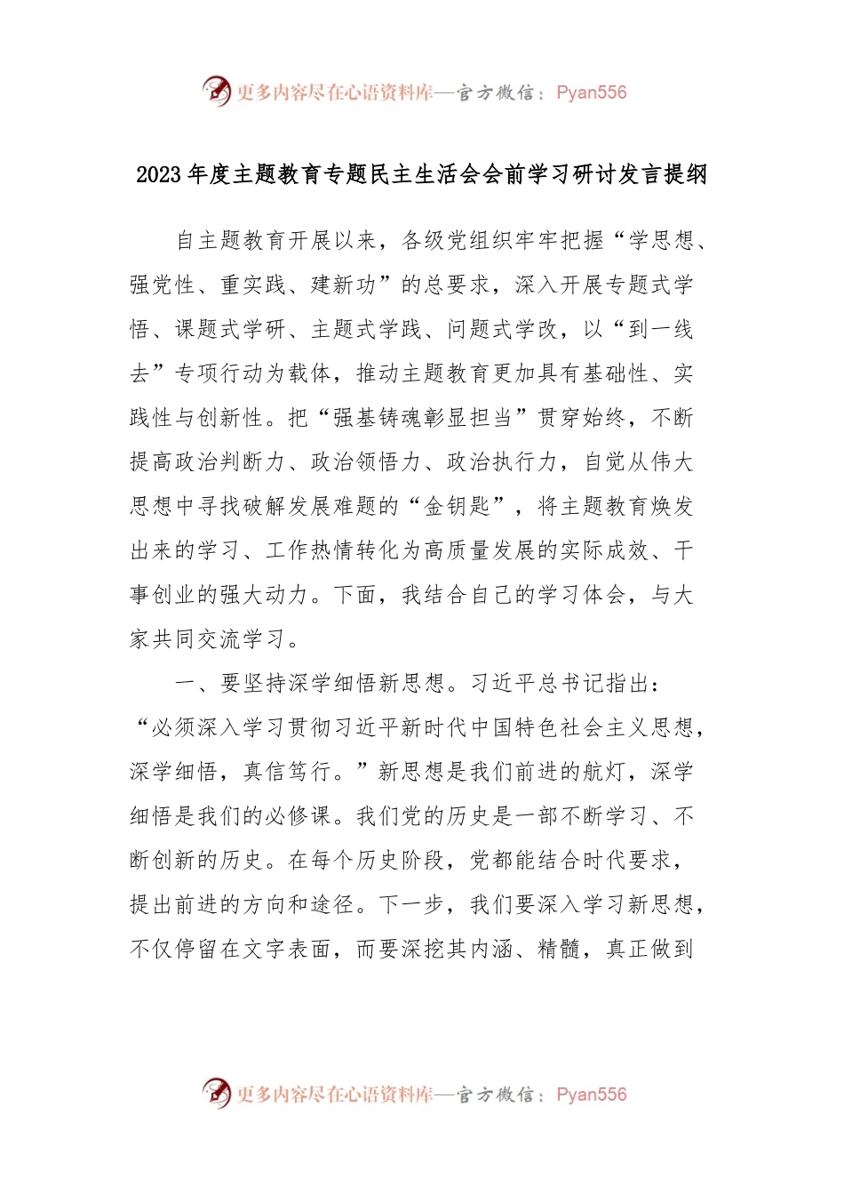 2023年度主题教育专题民主生活会会前学习研讨发言提纲 (3).docx_第1页