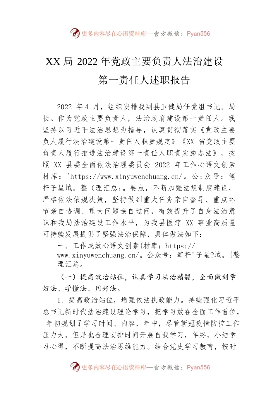 XX局2022年党政主要负责人法治建设第一责任人述职报告.docx_第1页