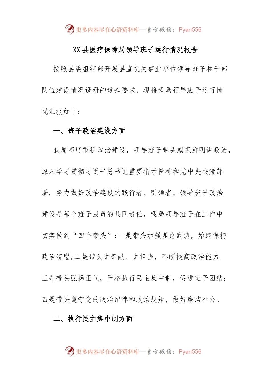 XX县医疗保障局领导班子运行情况报告.docx_第1页