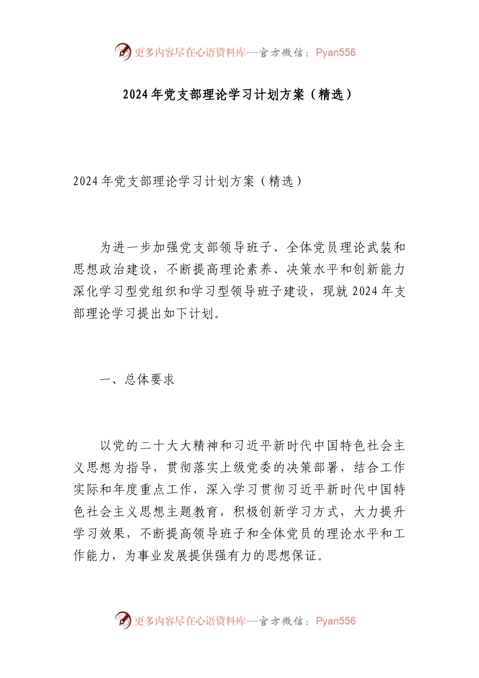 2024年党支部理论学习计划方案.docx_第1页