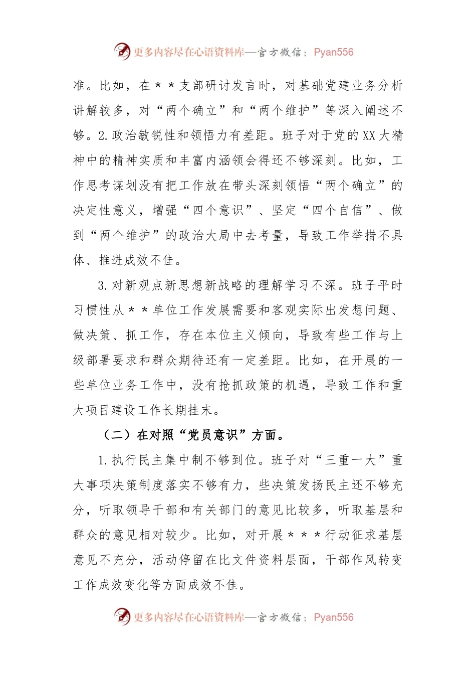 XX党支部班子2022年度组织生活会的对照检查材料.docx_第2页