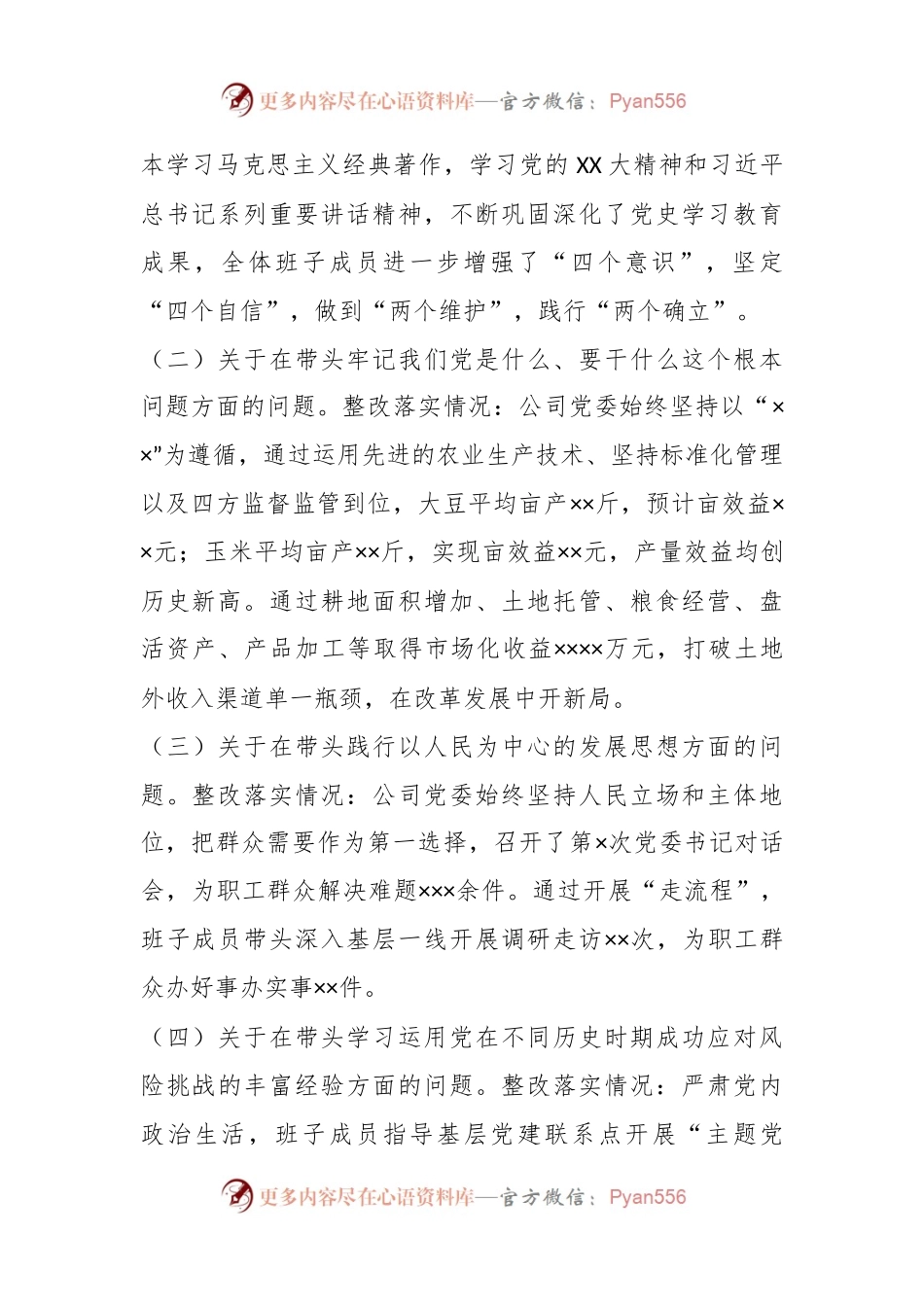 XX公司党委班子本年度民主生活会对照检查材料.docx_第2页