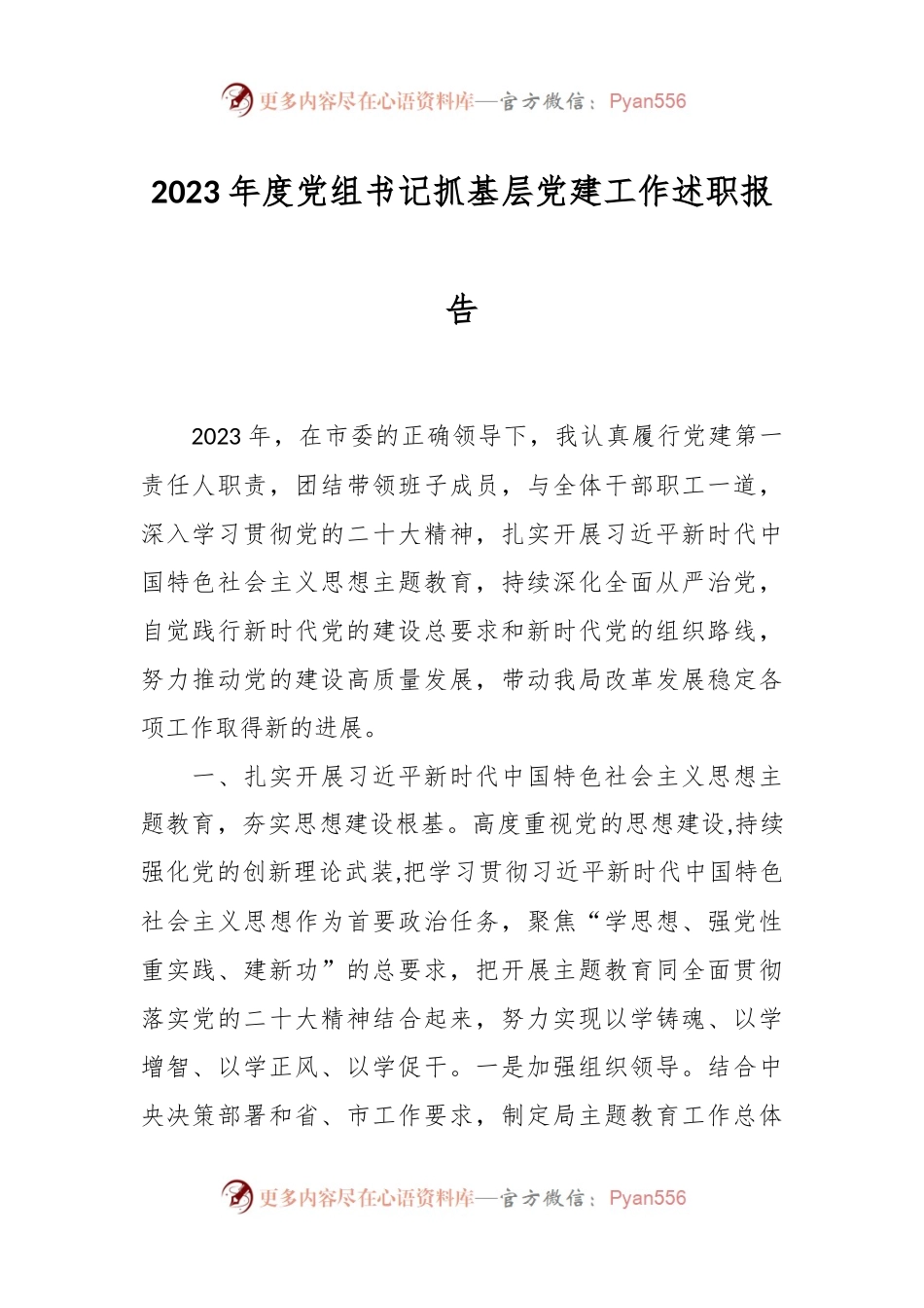 2023年度党组书记抓基层党建工作述职报告.docx_第1页