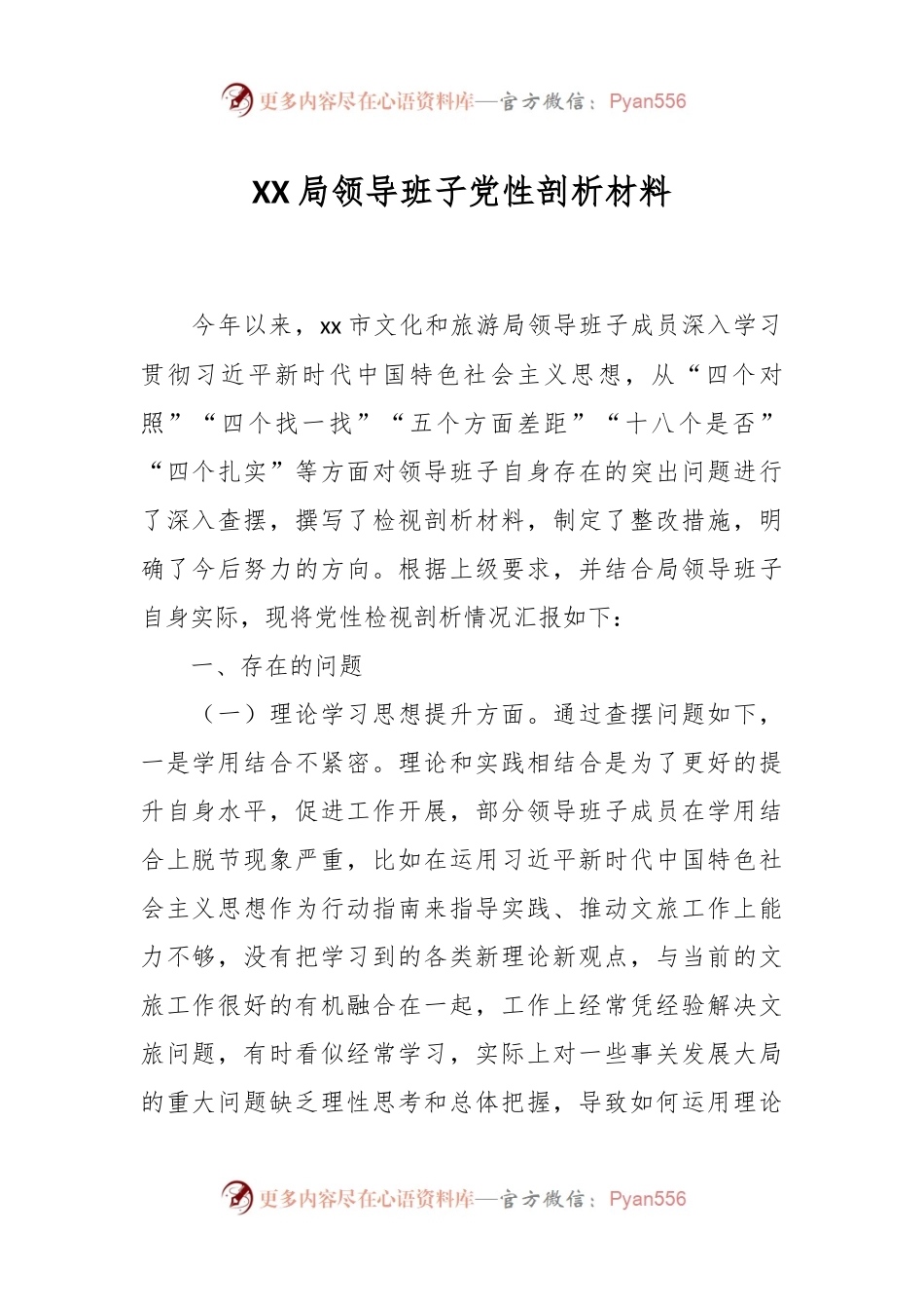 XX局领导班子党性剖析材料.docx_第1页