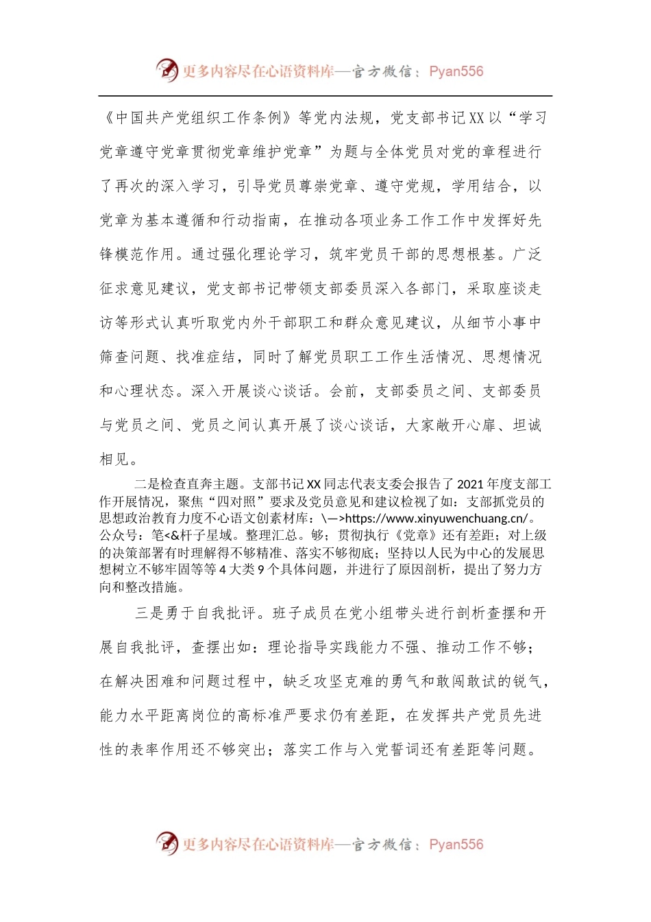 XX党支部2021年度召开党支部组织生活会和开展民主评议党员工作情况报告.docx_第2页