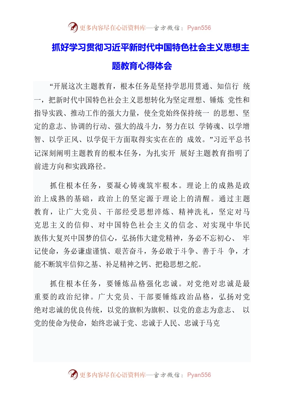 2023年抓好学习贯彻习近平新时代中国特色社会主义思想主题教育心得体会.docx_第1页