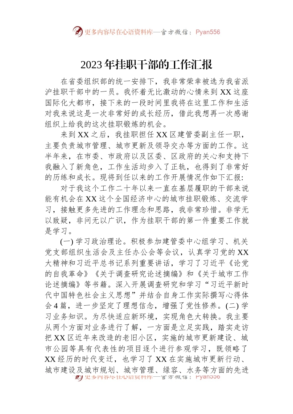 2023年挂职干部的工作汇报.docx_第1页