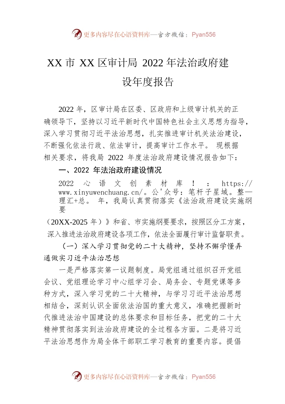 XX市XX区审计局2022年法治政府建设年度报告（20230109）.docx_第1页