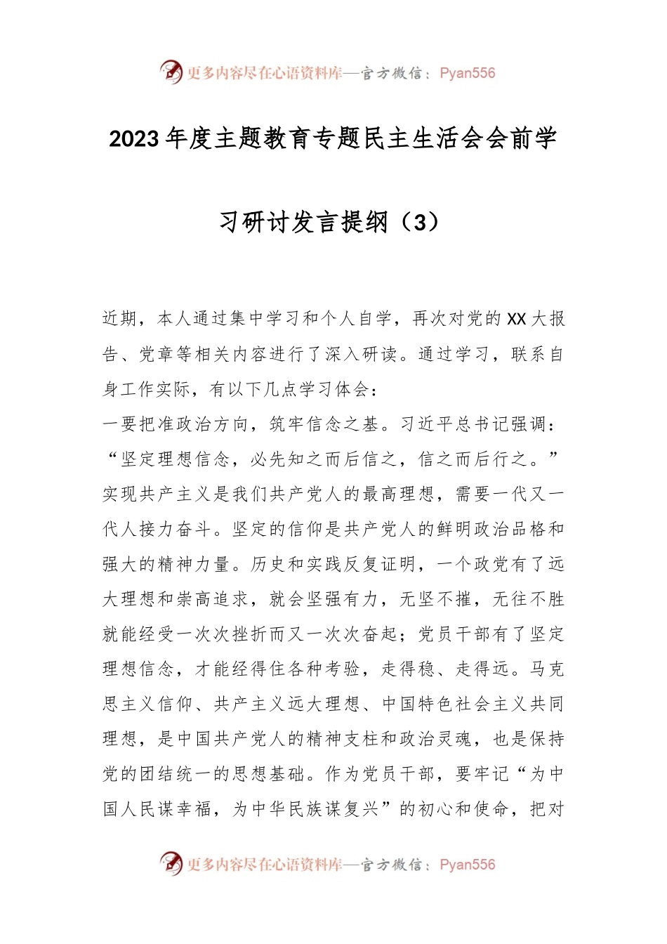 2023年度主题教育专题民主生活会会前学习研讨发言提纲（3）.docx_第1页