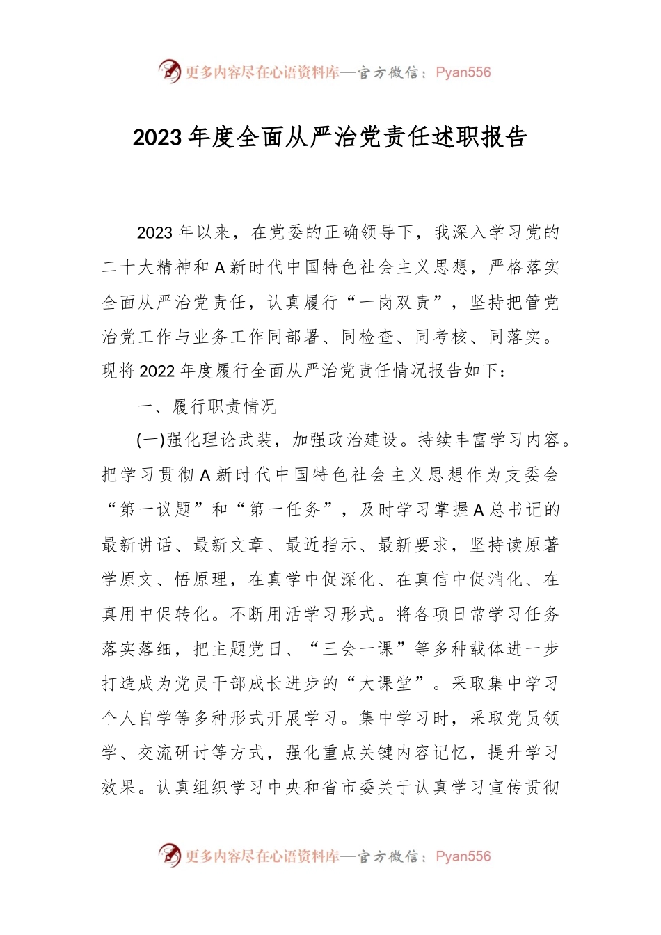 2023年度全面从严治党责任述职报告.docx_第1页