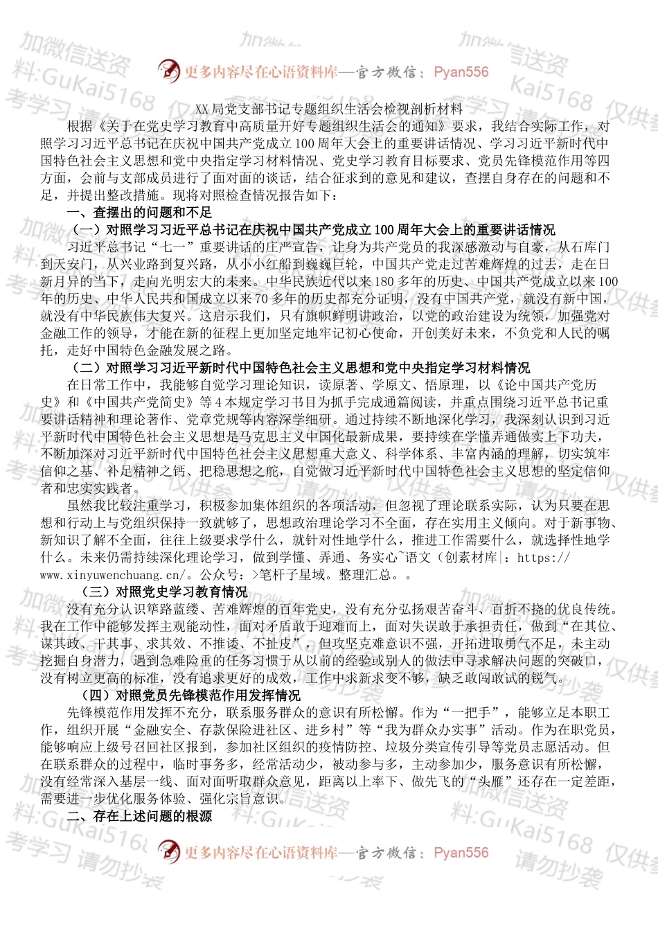 XX局党支部书记专题组织生活会检视剖析材料.docx_第1页
