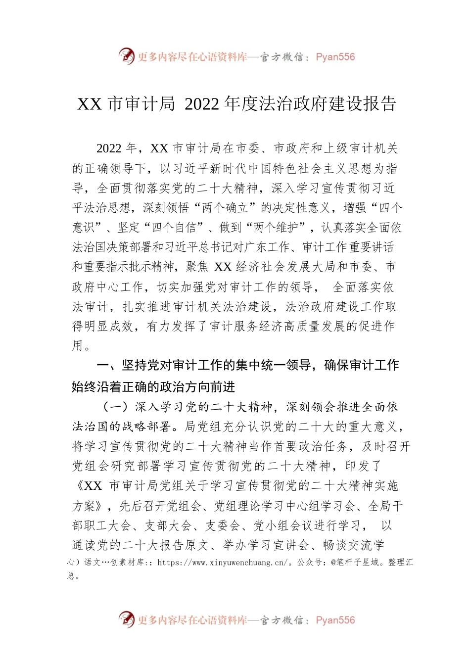 XX市审计局2022年度法治政府建设报告（20230109）.docx_第1页