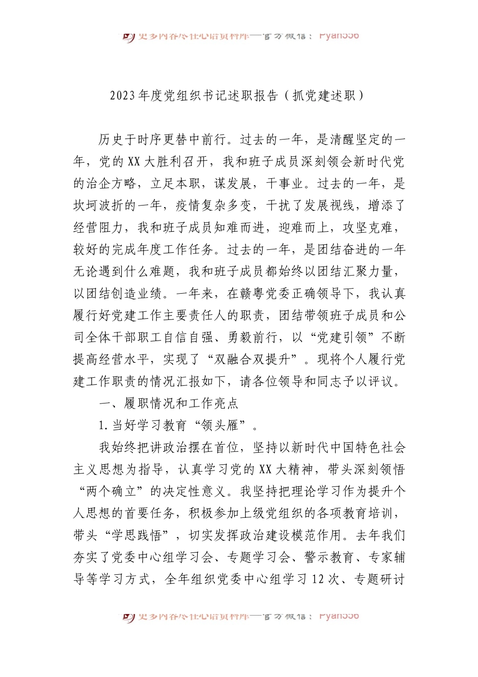 2023年度党组织书记述职报告.docx_第1页