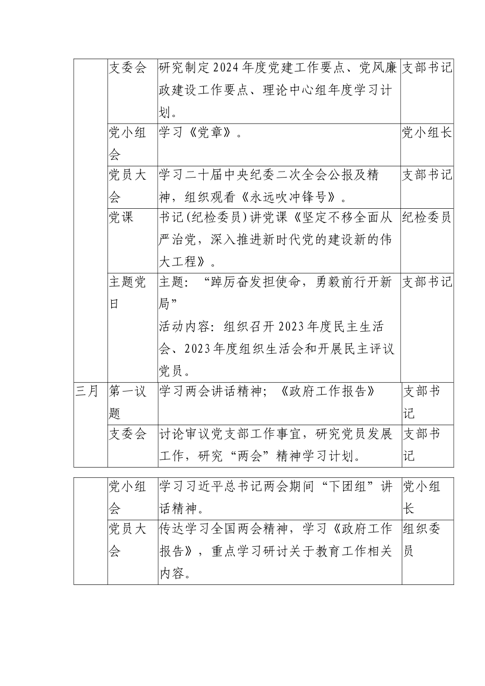 2024年度“三会一课” “主题党日”计划表.docx_第2页