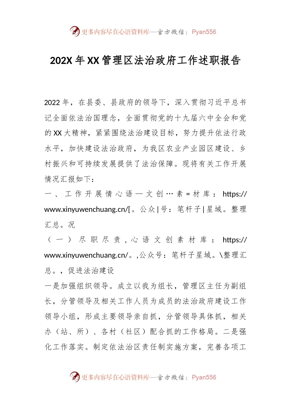 202X年XX管理区法治政府工作述职报告.docx_第1页
