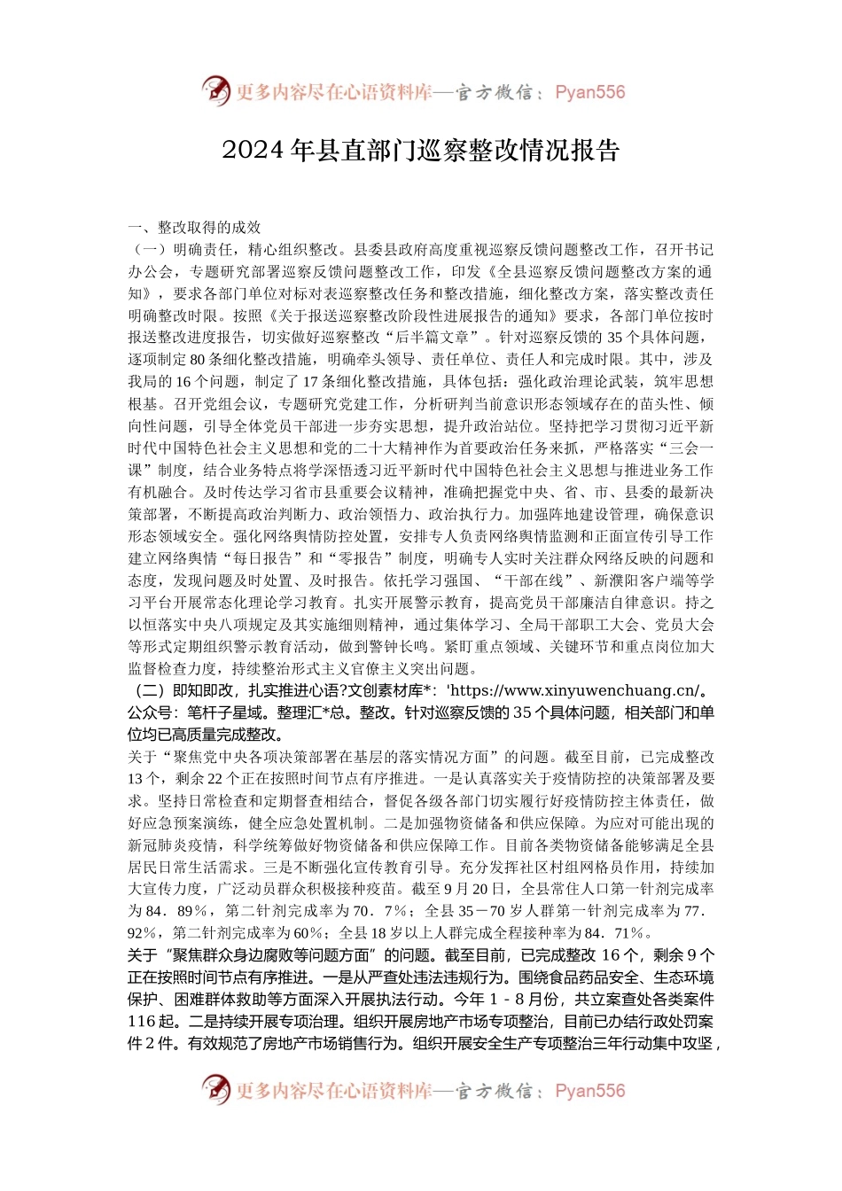 2024年县直部门巡察整改情况报告.docx_第1页
