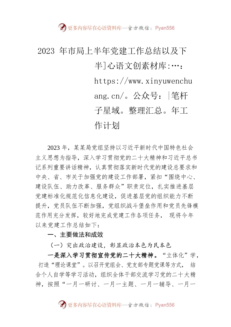 2023年市局上半年党建工作总结以及下半年工作计划.docx_第1页